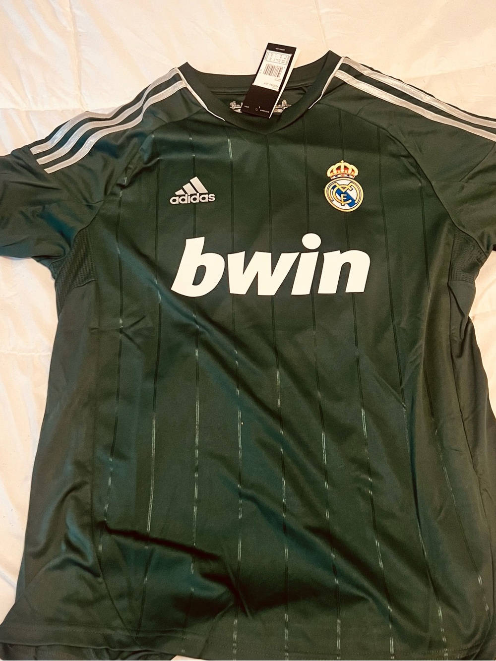 adidas Men’s Dark Green Real Madrid Football Jersey with White Logos